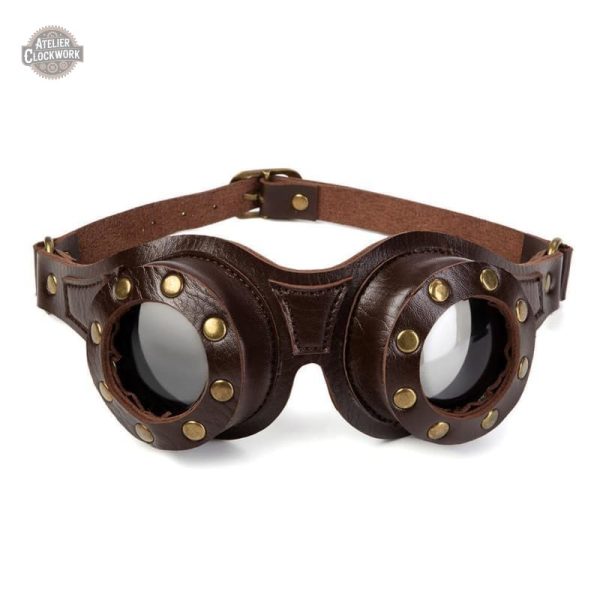 Accessoire steampunk : lunette en cuir avec rivets