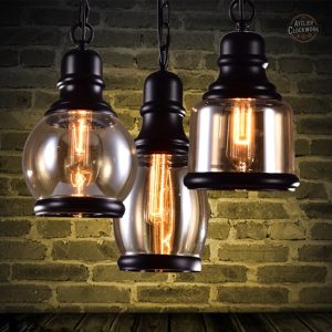 Lustre steampunk en verre ambré