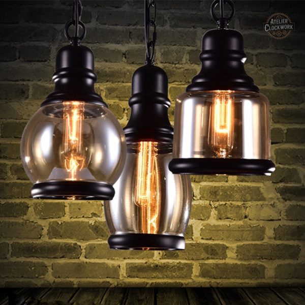 Lustre steampunk en verre ambré