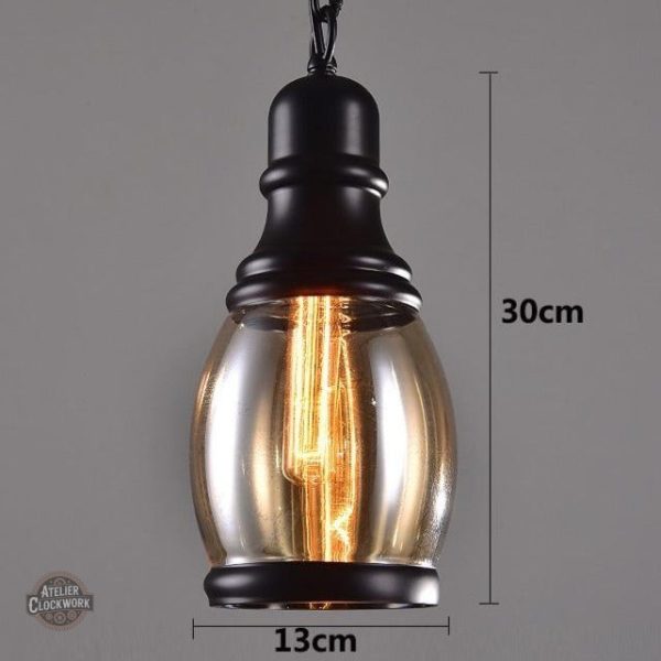 Suspension steampunk en verre ambré