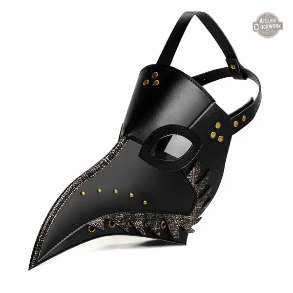 Masque à bec noir en cuir synthétique pour costume steampunk