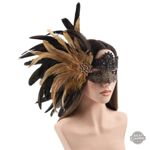 Détails raffinés du masque à plumes Belle Epoque