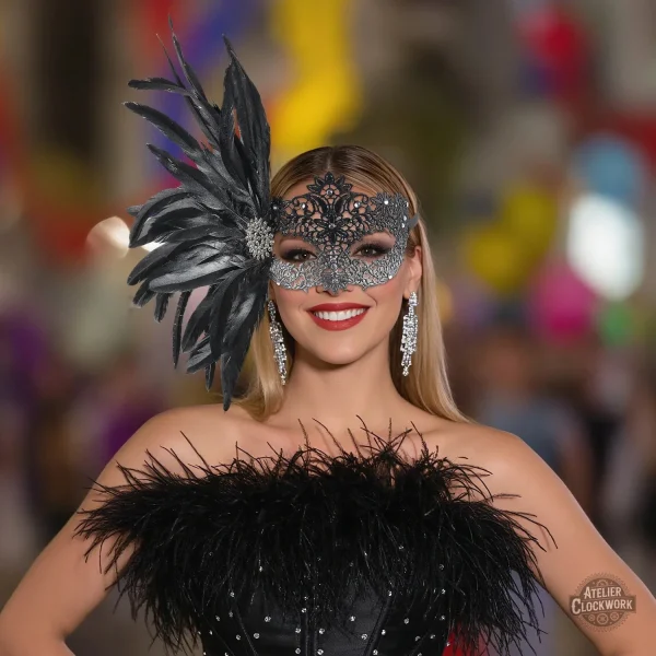 Élégance du masque à plumes pour femme steampunk