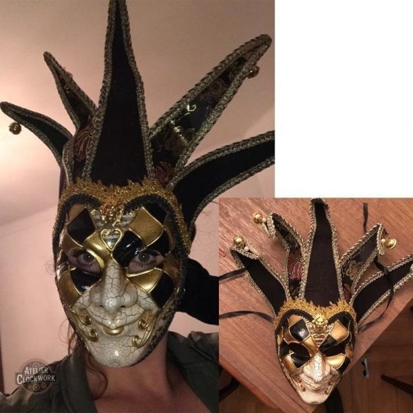 Détails artistiques du masque vénitien Steampunk