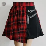 Mini jupe asymétrique Harajuku en tartan rouge et noir