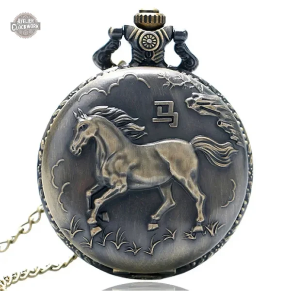 Montre à gousset en bronze avec design équestre