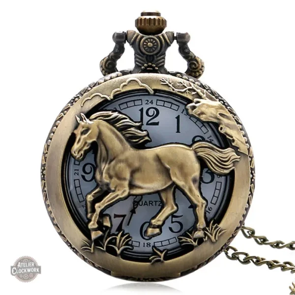 Montre à gousset cheval vintage en bronze - vue 2