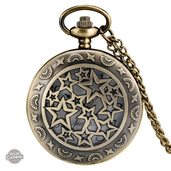 montre-a-gousset-steampunk-a-quartz-etoiles-creuses-en-bronze-1 Montre à gousset steampunk en bronze avec étoiles creuses