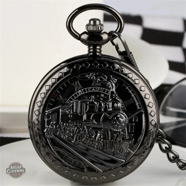 Montre à gousset raffinée, motif train à vapeur