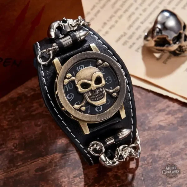 Montre steampunk avec motif crâne unique