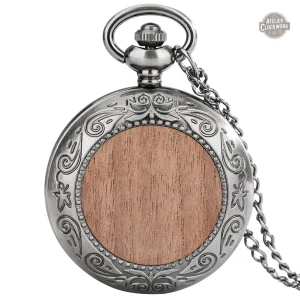 Montre de poche steampunk en bois et alliage gris