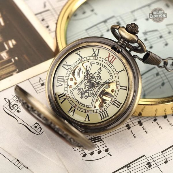Montre à gousset bois design corsaire vintage