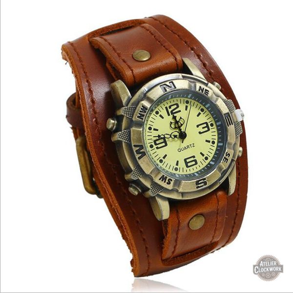 Montre dandy en cuir marron, look rétro sophistiqué