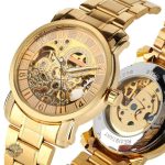 Accessoire masculin : montre squelette dorée