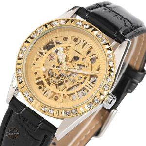 Montre Skeleton Automatique Steampunk en cuir