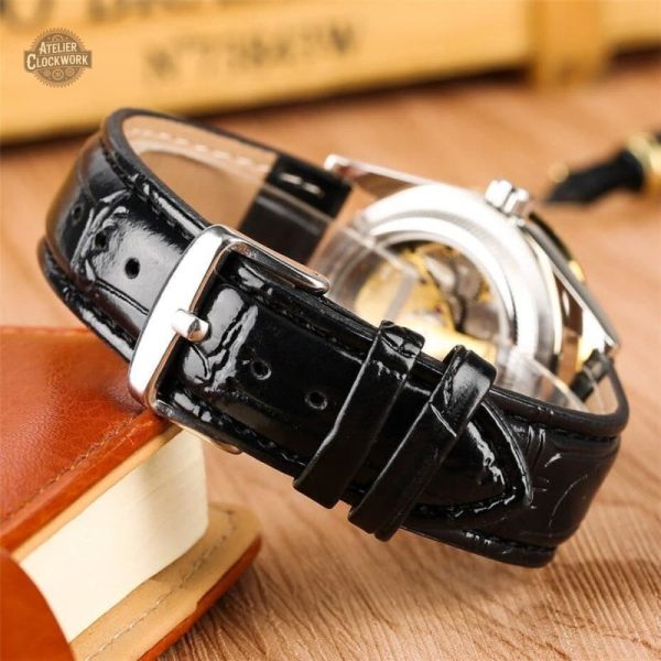 Montre automatique design steampunk, bracelet cuir
