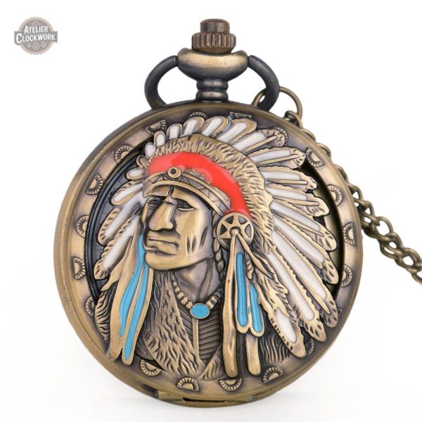 montre-indien-steampunk-1 Montre à gousset Chef Apache, style indien intemporel