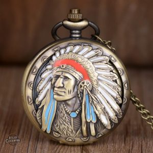 Montre de poche artisanale, motif indien unique