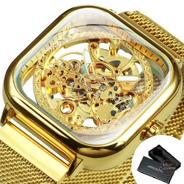 Montre femme au style rétro, mécanisme exposé