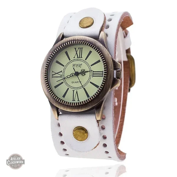 Montre femme avec bracelet en cuir vintage