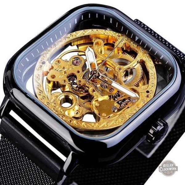 montre-squelette-carre-homme-steampunk-store-1 Montre Carrée Homme avec cadran squelette élégant