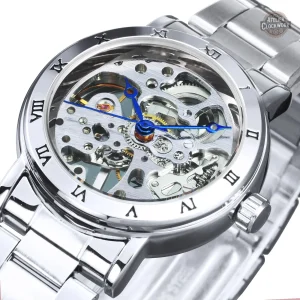 Montre squelette femme argentée au design steampunk