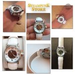 Montre blanche inspirée du style Steampunk féminin