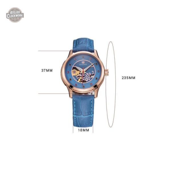 Montre design steampunk pour femmes en bleu