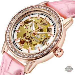 Montre Squelette Femme Rose au style steampunk