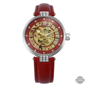 Montre Squelette Steampunk Femme en rouge
