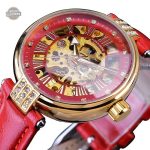 Accessoire de mode féminin, montre rouge automatique