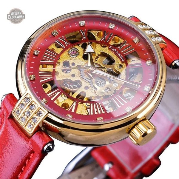 Accessoire de mode féminin, montre rouge automatique