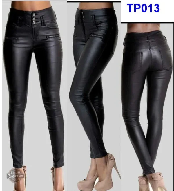 Pantalon noir à effet cuir