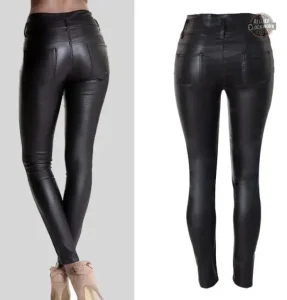 Pantalon noir simili cuir steampunk