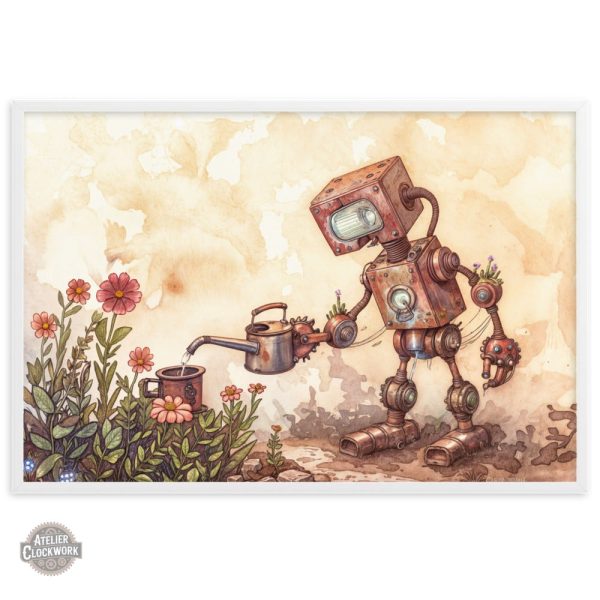 Art mural steampunk avec éléments botaniques