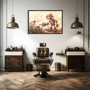 Peinture unique mêlant mécanique et nature