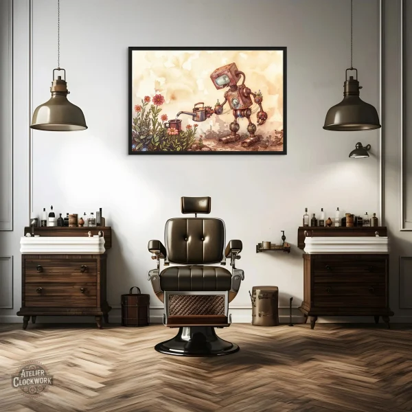 Peinture unique mêlant mécanique et nature