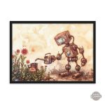 Robot steampunk en harmonie avec la botanique