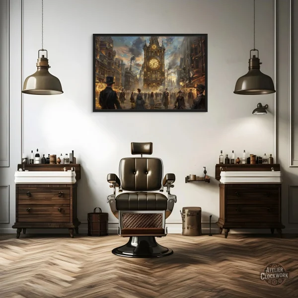 Tableau voyage temporel dans un style steampunk