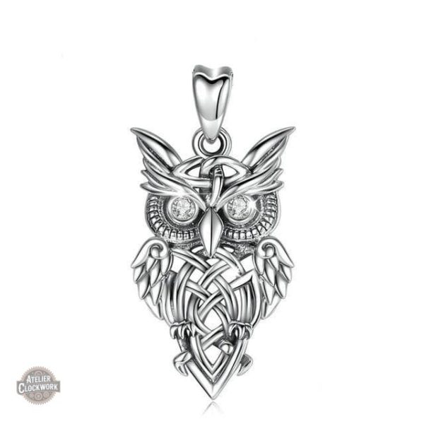 Pendentif argenté hibou, style steampunk unique