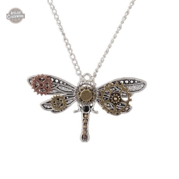 Bijou femme steampunk, pendentif libellule unique