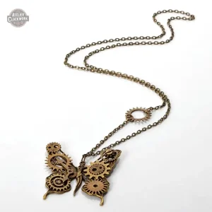 Pendentif Papillon Mécanique élégant en style steampunk