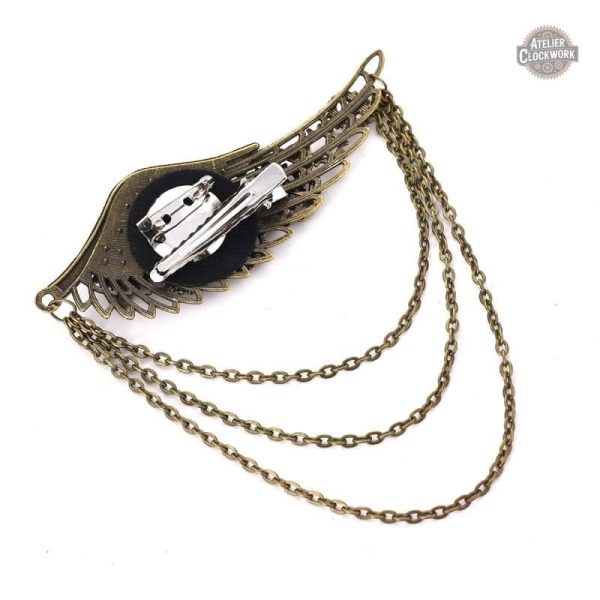 Accessoire cheveux steampunk, pince dorée avec motif aile d'ange