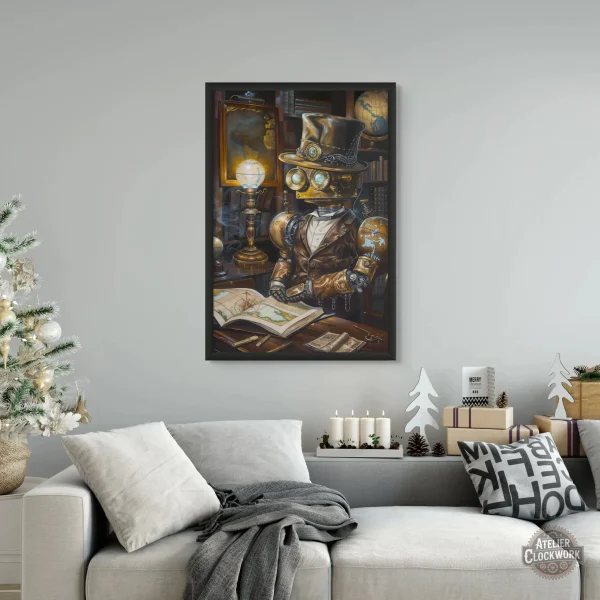 Affiche de robot érudit, une touche steampunk chic
