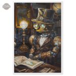 Affiche Steampunk avec un robot érudit fascinant