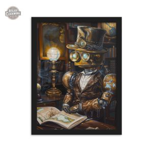 Détail artistique d'un robot érudit en ambiance steampunk