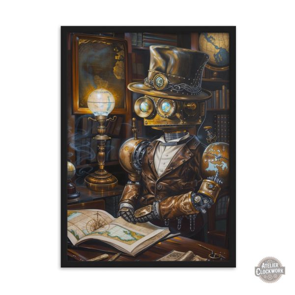 Affiche décorative steampunk avec un robot savant