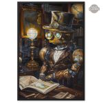Poster d'art steampunk représentant un robot érudit