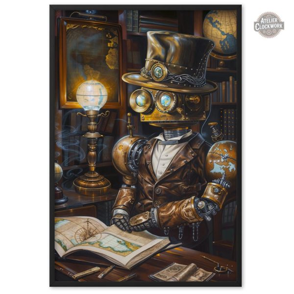 Poster d'art steampunk représentant un robot érudit
