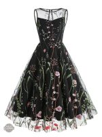 Robe Steampunk Femme avec motifs floraux brodés